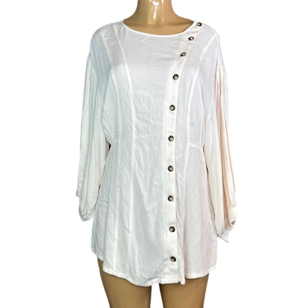 Free People Get Together Tunic Top Cropped Sleeve Cream Size Medium